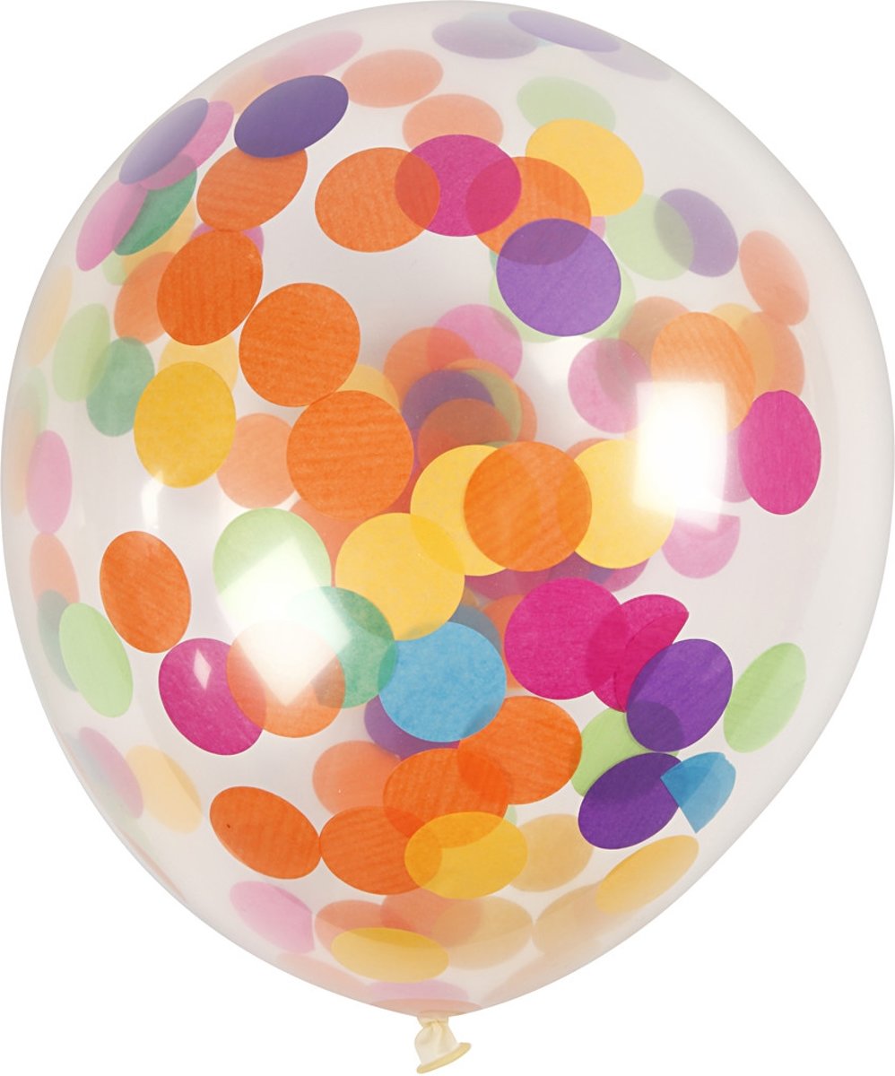 Ballonnen met confetti, transparant, d: 23 cm, rond, 4stuks [HOB-59174]